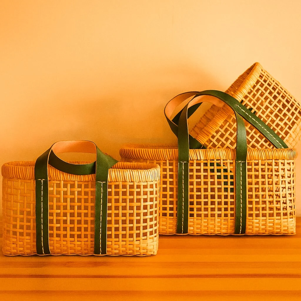 Tote Basket Set — Green Handle